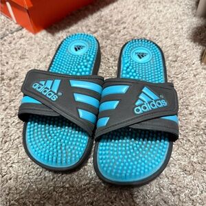 Adidas Kids Slide Sandals - Black and Aqua